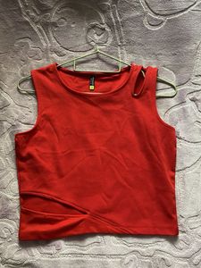 Tokyo Talkies Red Slit Crop Top
