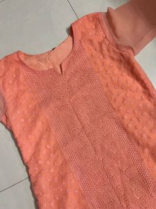 Peach Embroidered Kurta