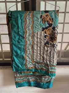 Tussar Silk Green And Cream Saree