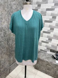Teal Ribbed V-Neck Top