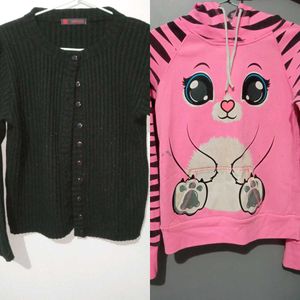 Women Cardigan Sweater And Cut Pink Hoodie