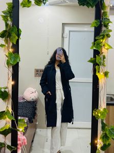 Blue Textured Trench Coat