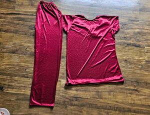 Satin Night Suit Set with Lace Details