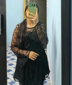 Black Lace Peplum Top