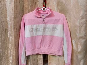 Pastel Pink- Cropped Cotton Blend Sweatshirt
