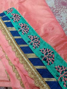 Peach Pink Embroidery Saree