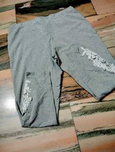Gray Lace Trim Leggings