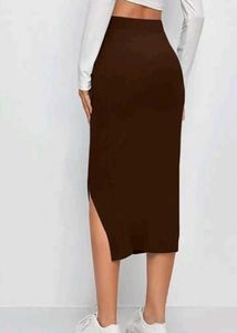 Brown Slit Midi Skirt .....