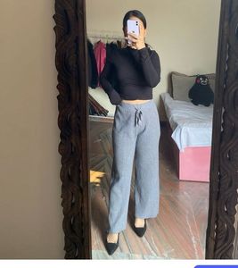 Gray Knit Wide Leg Pants