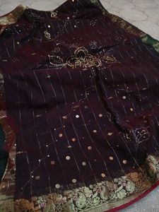 Beautiful Pattu Saree With Hand Work