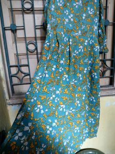 Shoulder Cut Grown Kurti With Yellow Plazo