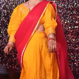 Aakarshna Handmade Crepe Lehenga set| Yellow &amp; Pin