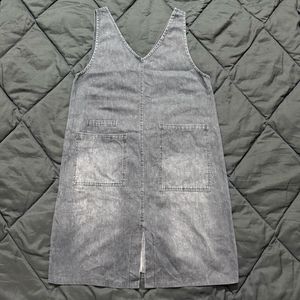 Washed Black Denim Pinafore Midi Dress