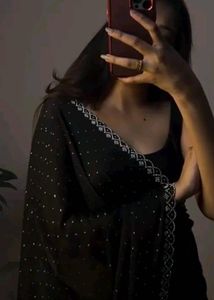 Elegant Black Saree with Silver Detail