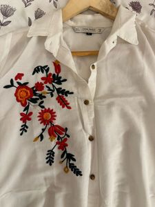 Embroidered White Shirt Dress