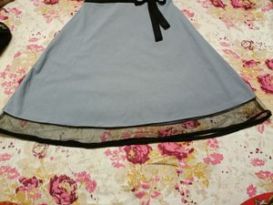 Blue Dress with Black Ribbon