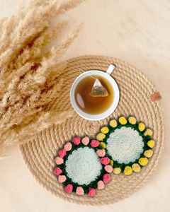 Handmade Crocheted Floral Rose Coasters
