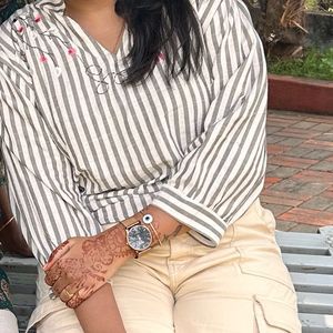 Stripe V-Neck Crop Top