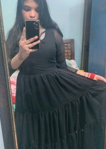 black 10 meter flair anarkali suit set