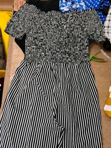 Striped Off-Shoulder Lace-Up Dress