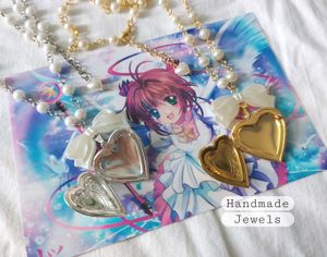 Anime Style Heart Locket Pearl Bow Necklace