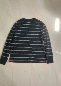 Unisex Long Sleeve Striped Crewneck  Navy Blue
