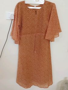Peach Orange Dress With White Prints