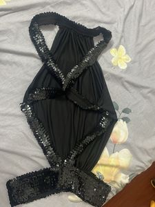 Black Sequin Backless Party Top