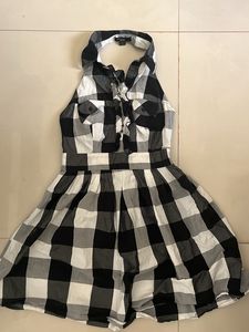 black &amp; white anime checkered cosplay halter dress