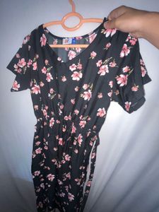 Black Floral Japanese Blossom Print Dress. Size-XL