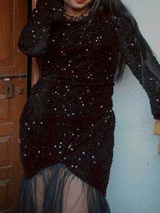 Black Sequin Velvet Mermaid Dress