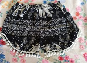 Hathi Print Black Shorts For Women&#39;s