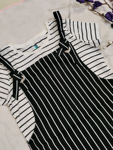 Striped Dungree Dress With Tee