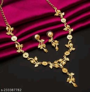 Gold Floral Necklace &amp; Earring Set