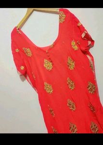 Red Party Wear Suit Salwar &amp; Dupatta For 50 Bust