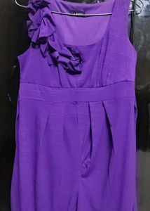Purple elle ruffle front belted halter mini dress