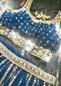 Blue &amp; Gold Embellished Lengha Set