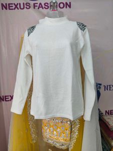 White Mock Neck Top with Shoulder Detail