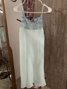 Aqua Lace Trim Slip Dress