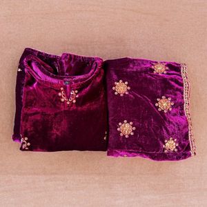 Purple Velvet Kurta Set