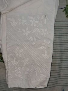 White Straight Pant With Embroidery Work At Bottom