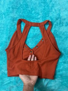 Rust Ribbed Halter Top