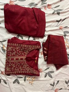 Maroon Embroidered Kurta Set