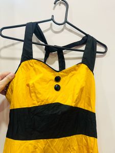 Yellow Corset Waist Sweet Heart Neck Dress