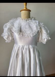 White Satin Dress with Lace Details