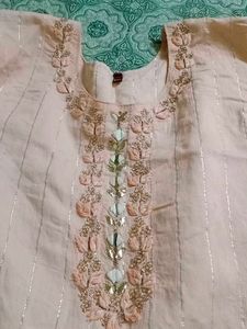 Pink Striped Embellished Kurti