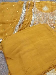 Mustard Pure Zardozi Silk suit