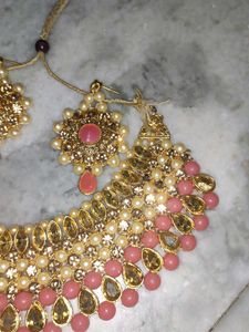 Pink &amp; Gold Beaded Jewelry Set