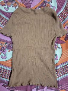 Casual Brown ribbed crop top