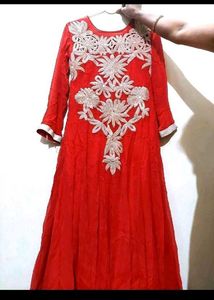 Red Embroidered Long Sleeve Tunic Gown